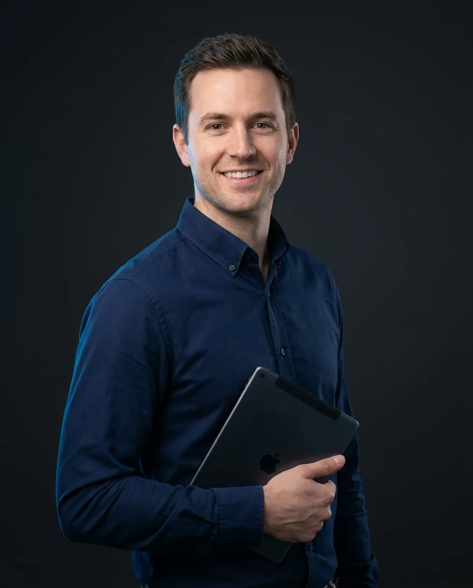 AI INST integration engineer holding a tablet