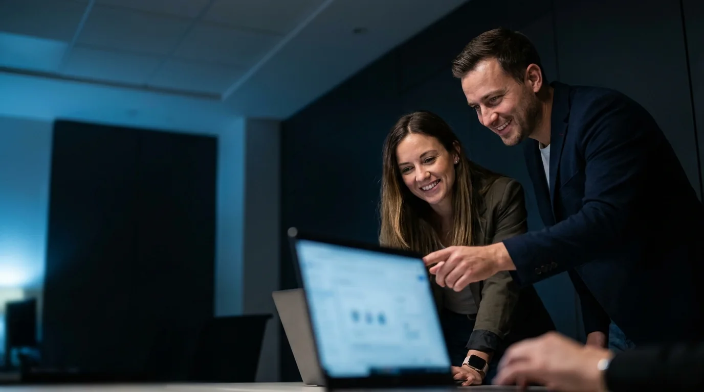 Walking a client through the finished system on a laptop